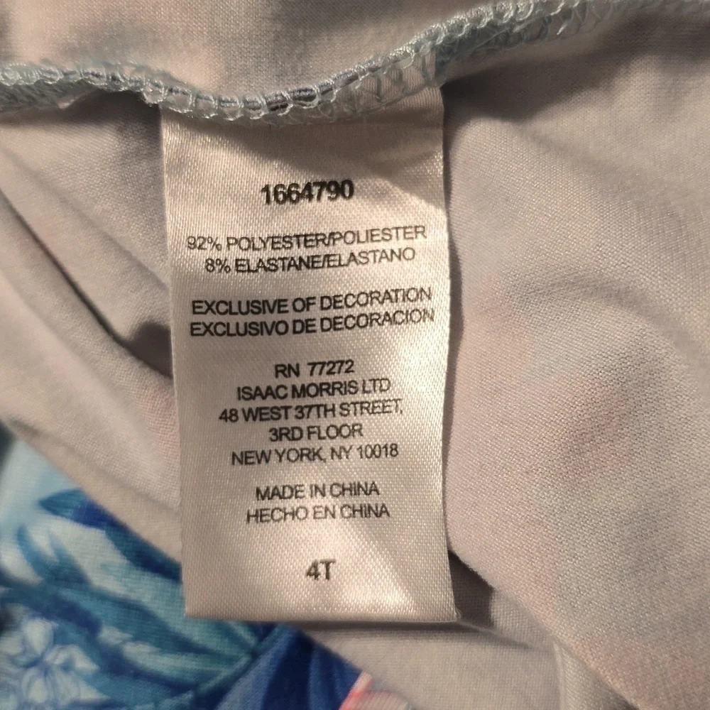 Tommy Bahama Dress Girls 4T Toddler Blue Multi Tiered Puff Sleeve Logo Tropical - Picture 9 of 9